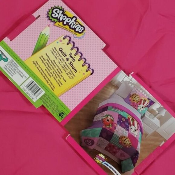 Shopkins 2 Piece Twin Quilt Comforter Sham Set Reverse Bedroom Sleepover 64x86" - Picture 8 of 10